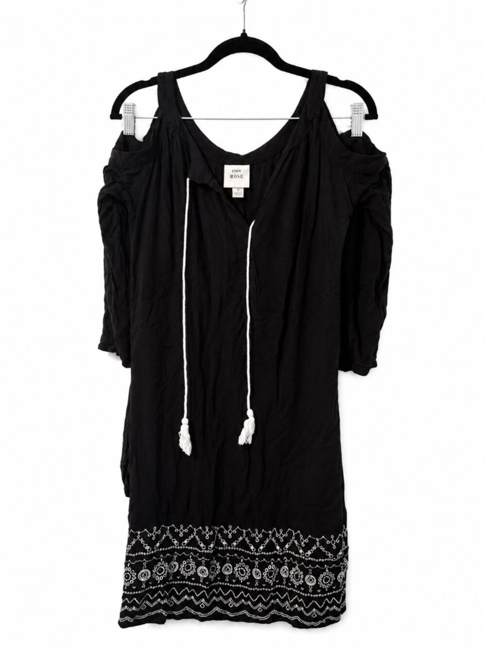 Knox Rose Black Embroidered Cold Shoulder Boho Dress Size Medium